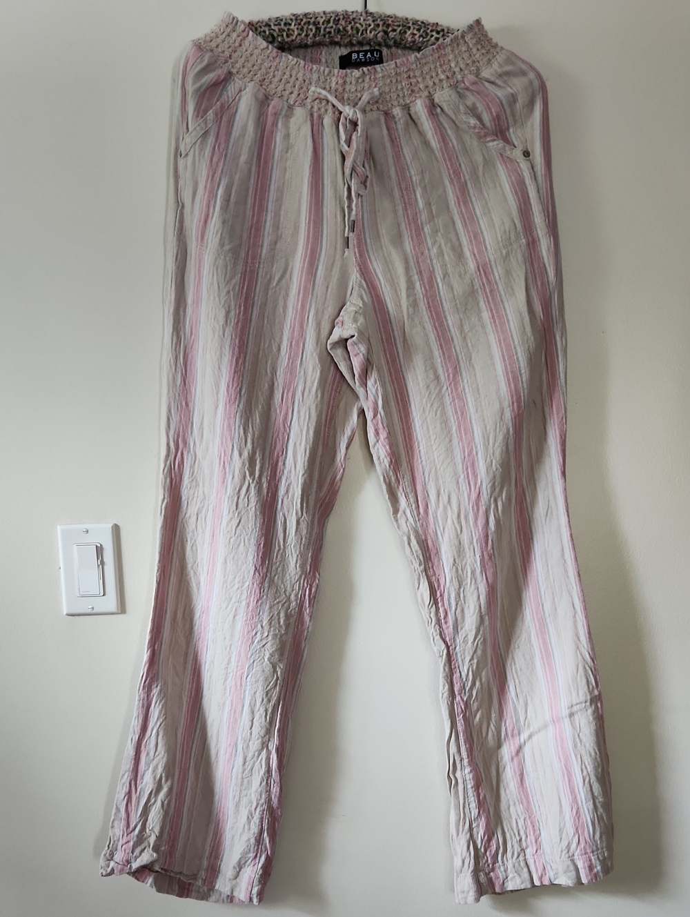 Beau Dawson Pink & Cream Striped Drawstring Pants